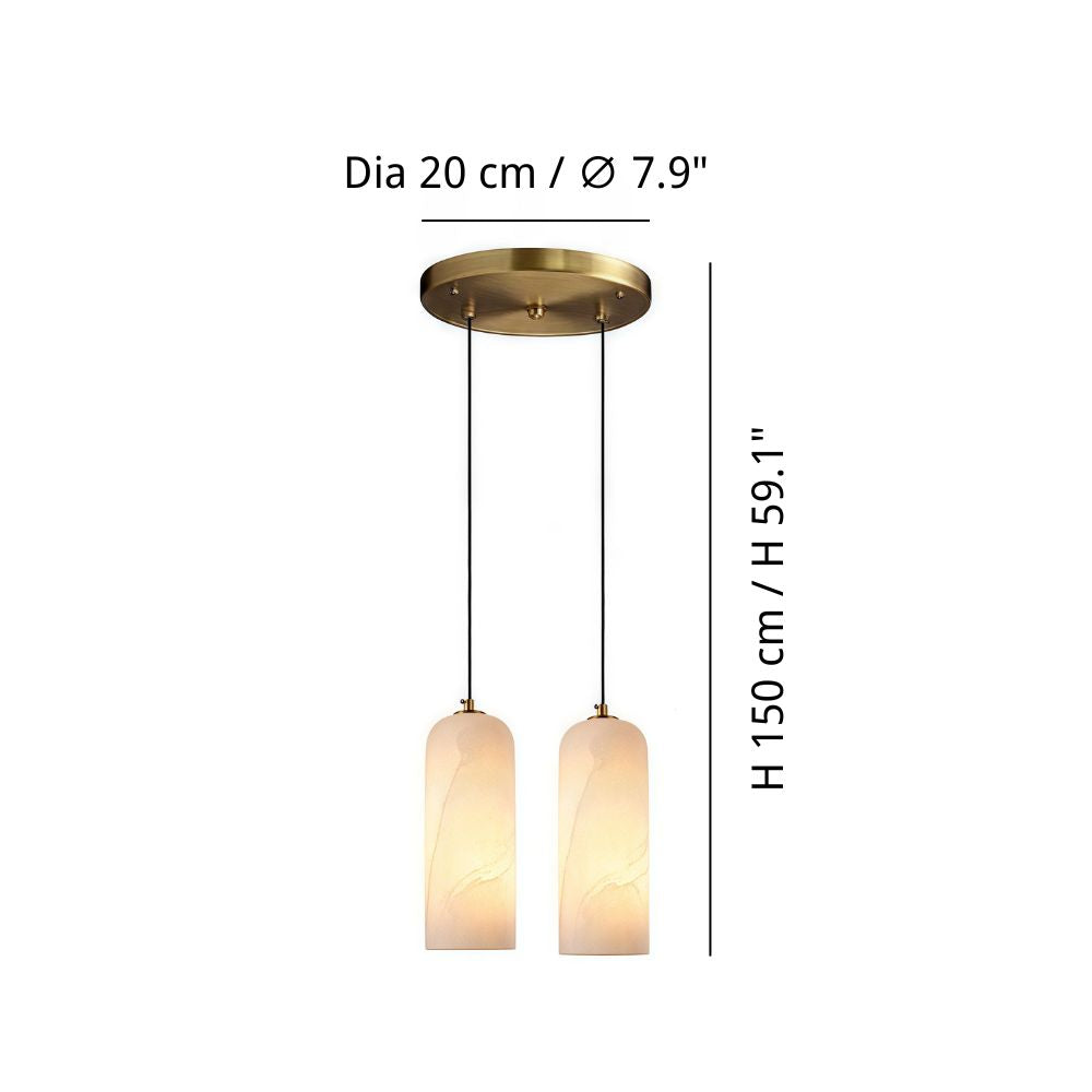Mid Century Brass Pendant Light - Cylindrical Alabaster Bedside Lamp