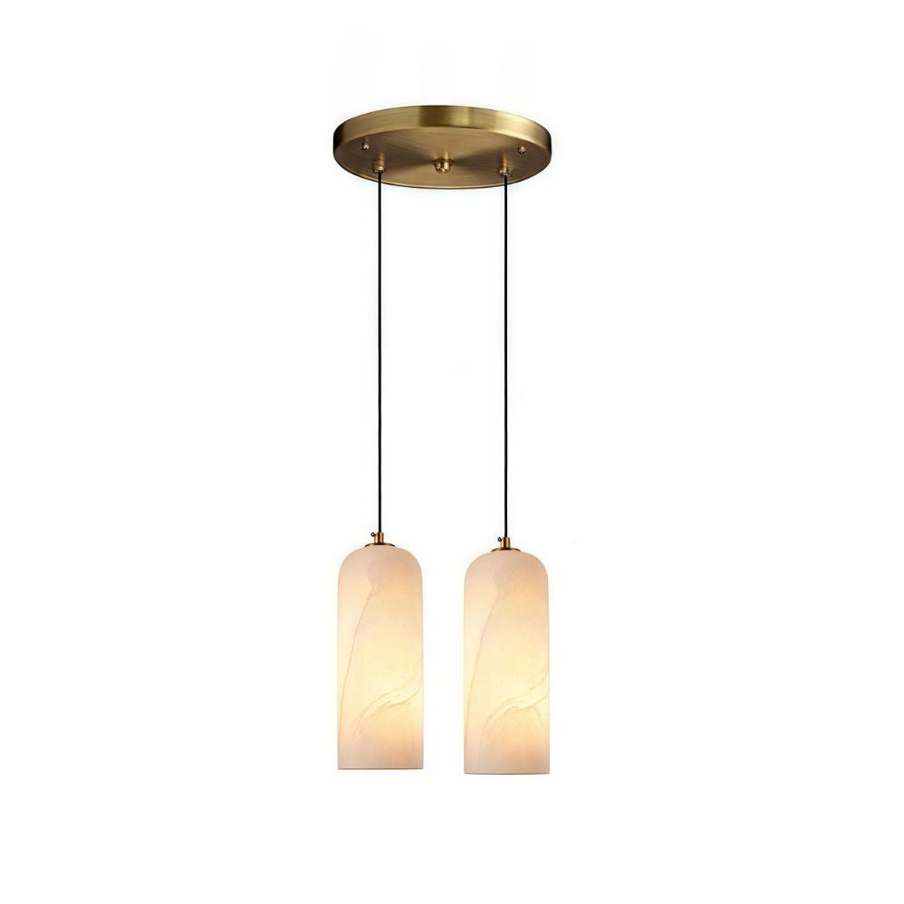 Mid Century Brass Pendant Light - Cylindrical Alabaster Bedside Lamp