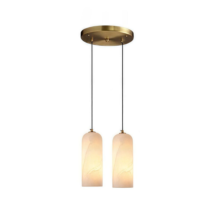 Mid Century Brass Pendant Light - Cylindrical Alabaster Bedside Lamp