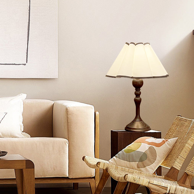 Nostalgia Walnut Pleated Fabric Table Lamp With Luxurious Caressing Elegant For Sofa Side