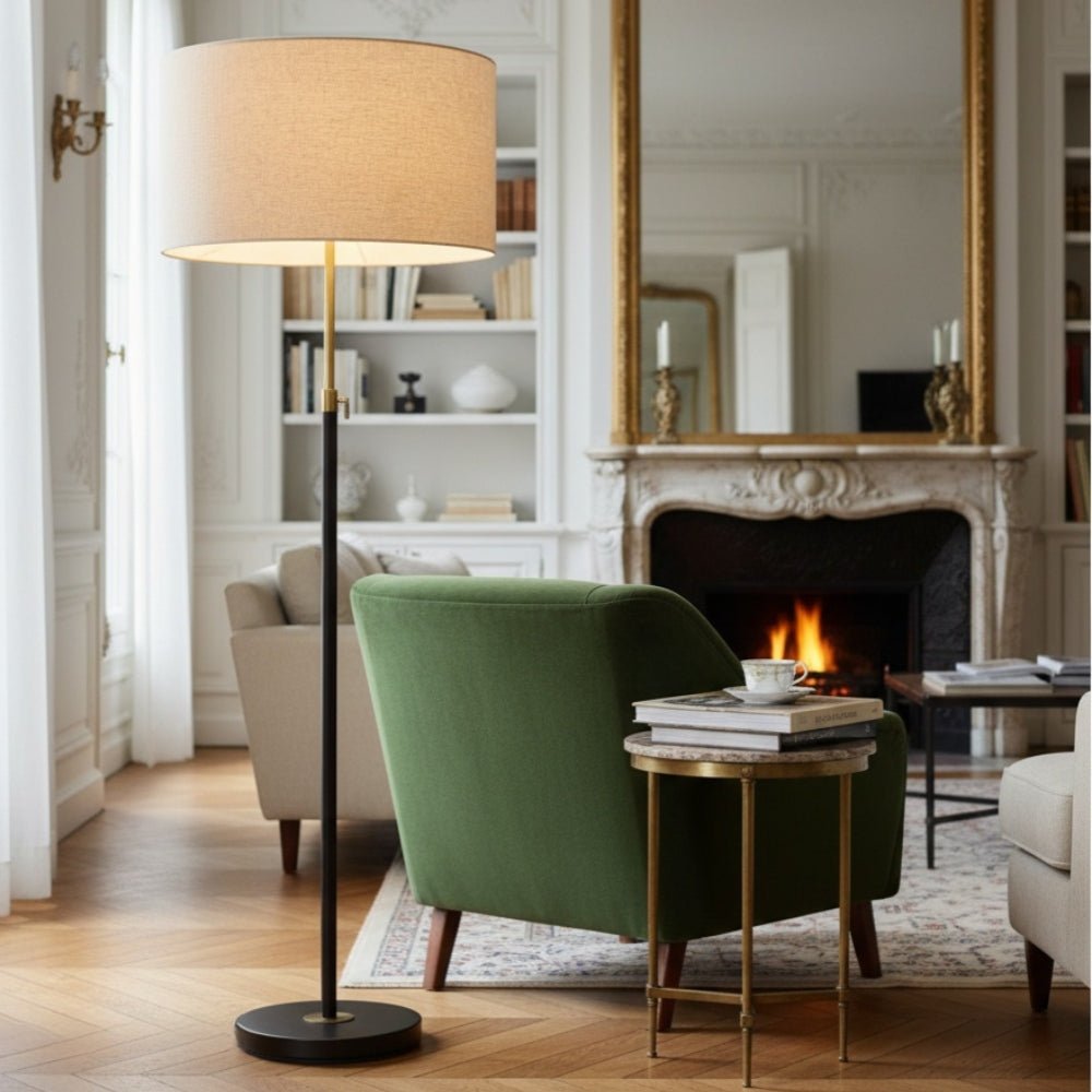 Mavora Linen Floor Lamp - Modern Adjustable Metal Lamp for Living Room