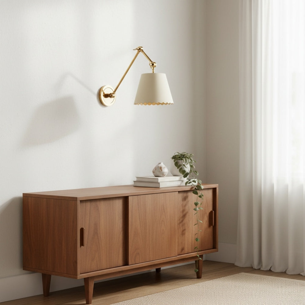 Foldray Leather Scalloped Sconce - Vintage Brass Light for Bedroom