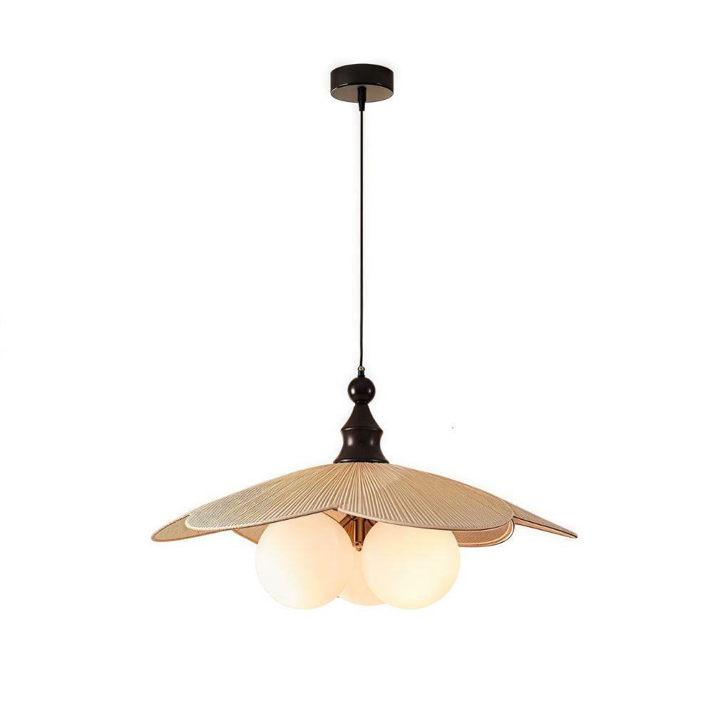 Rattan Glass Ball Pendant Light - Retro Leaf Shape Design for Entryway