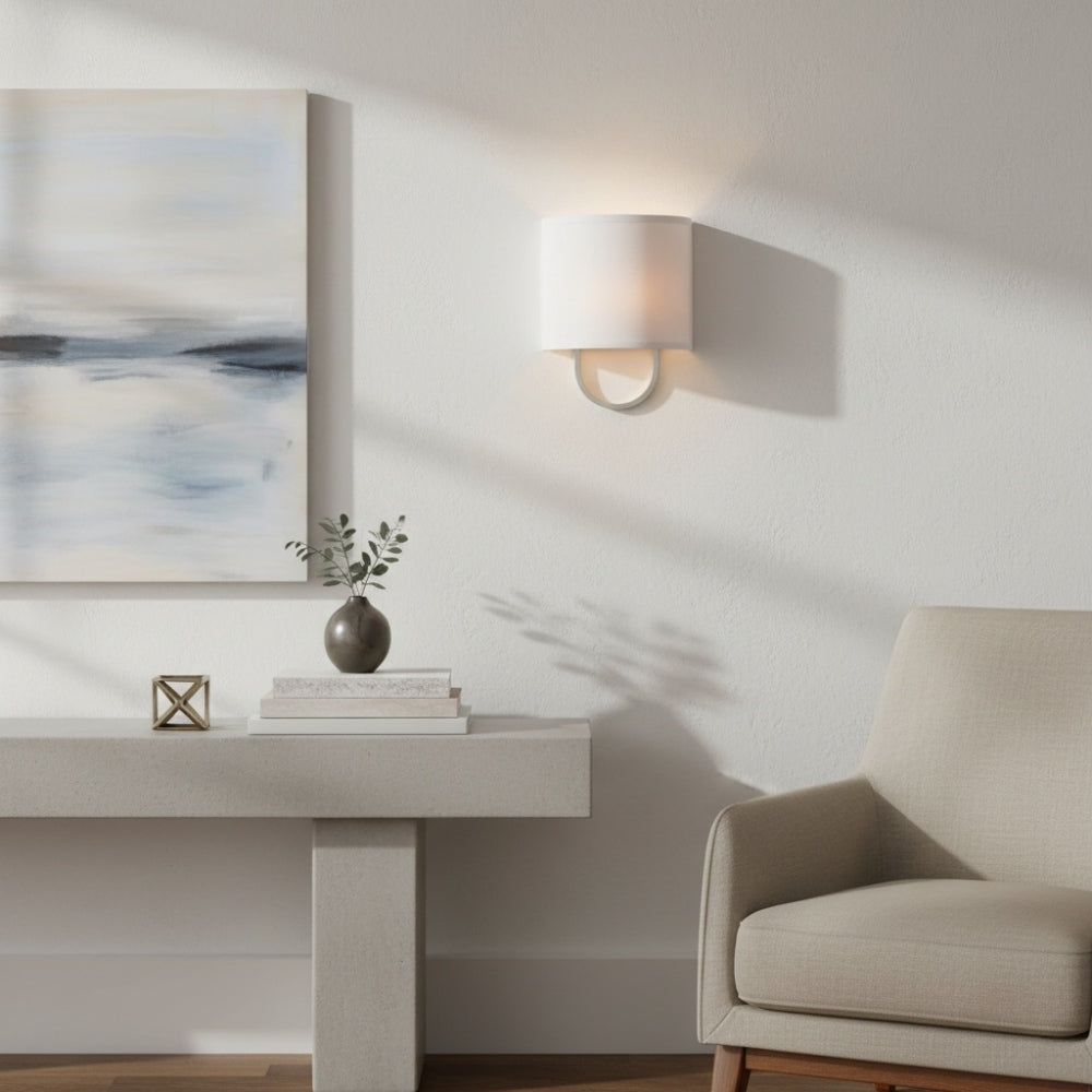 Nolvara Fabric Shade Wall Sconce - Metal Arm Elegant Light for Bedroom