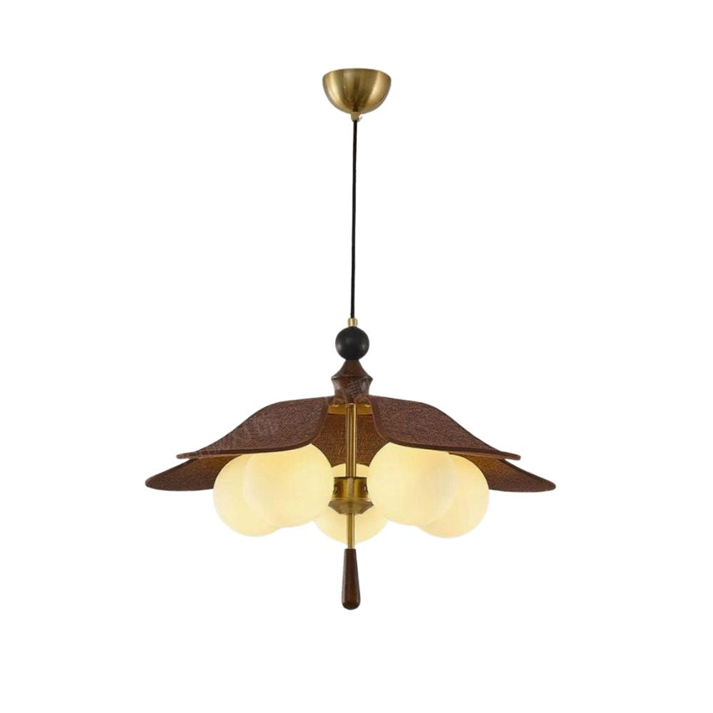 Petal Rattan Pendant Light - Retro Glass Globe Light for Dining Room