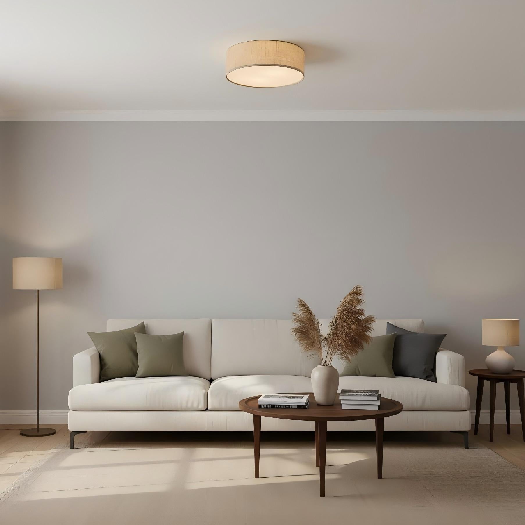 Dumora Linen Drum Flush Mount Ceiling Lamp - Stylish Soft Fabric Ceiling Light