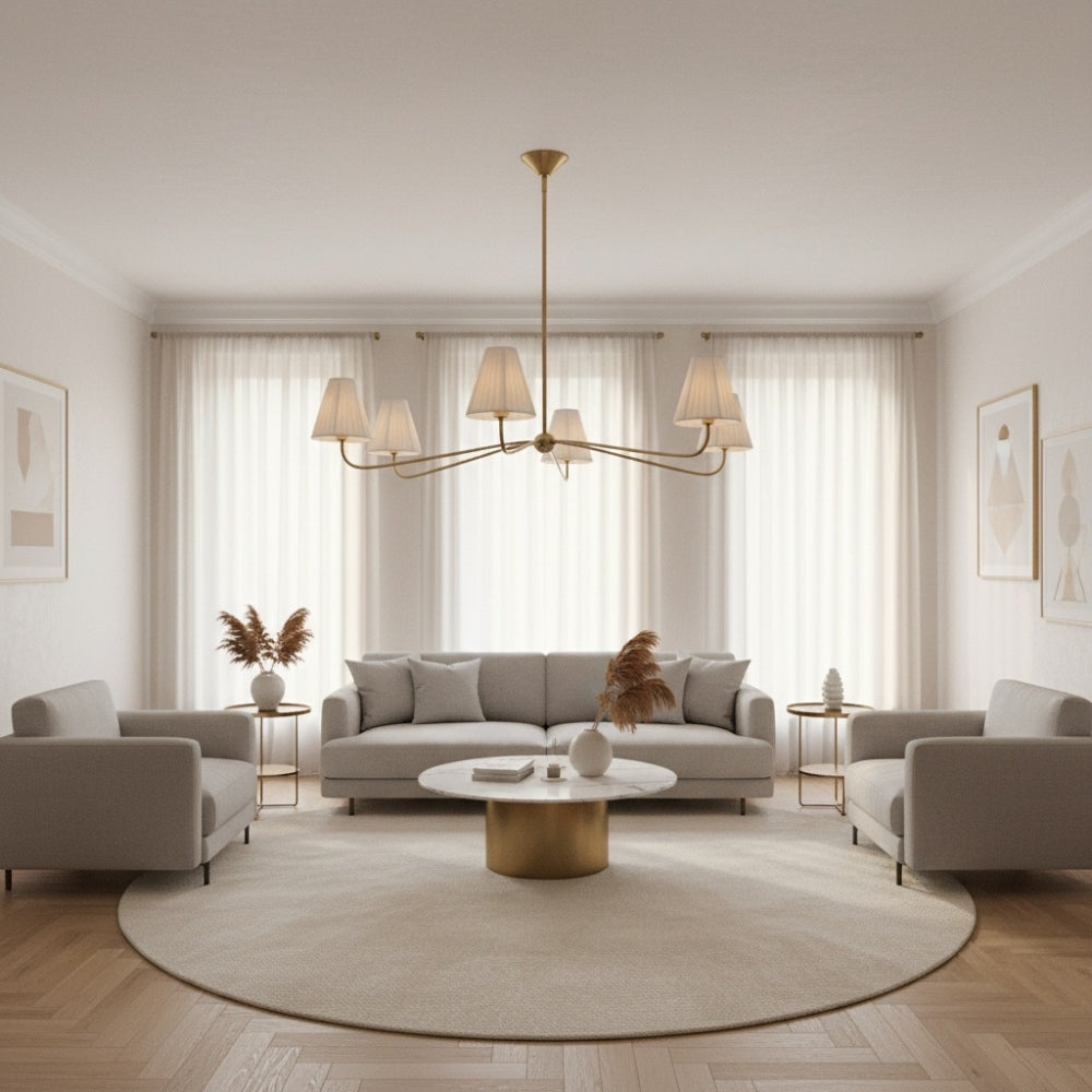 Fibura Modern Linen Chandelier - Metal Linear Light for Dining Room