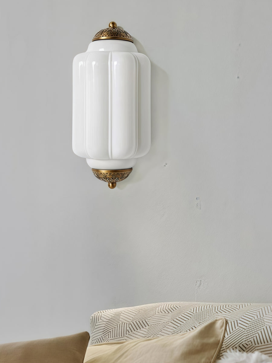 Vintage Milk Glass Wall Sconce Handcrafted Distressed Brass Light
