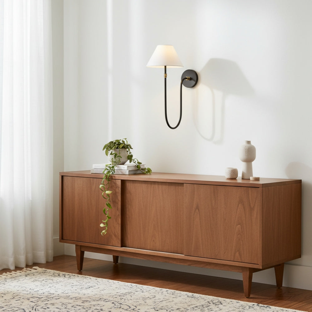 Calin White Linen Shade Wall Light - Classic Iron Sconce for Hallway