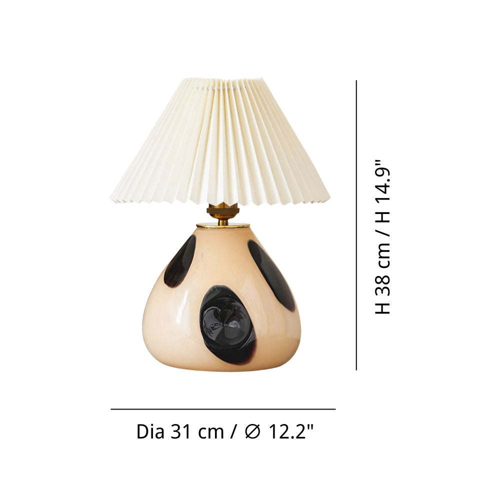 Lampe de table en tissu plissé – Lampe simple à pois en verre laiteux pour chambre