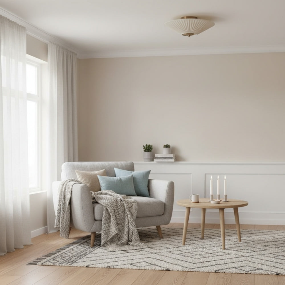 Elumina Modern Fabric Ceiling Lamp - Brass Flush Mount for Dining Room