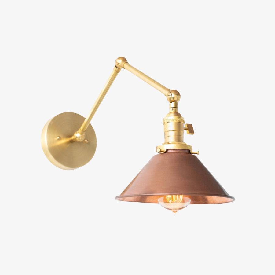 Conique Metal Industrial Wall Sconce with Adjustable Arm - Vintage Copper Cone Shade for Task Lighting