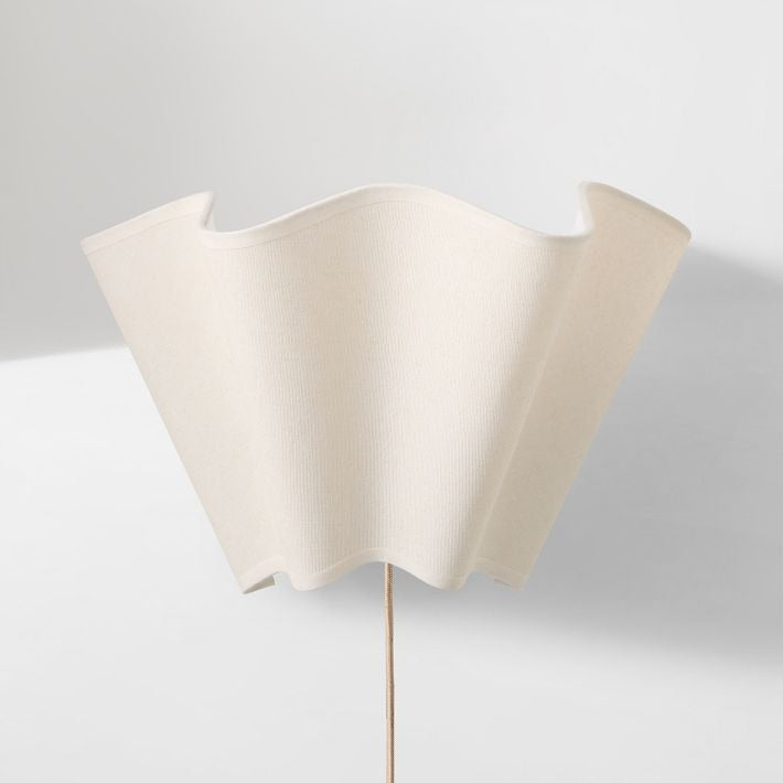 Oslan Scalloped Ivory Linen Wall Light - Modern Plug-In Bedroom Sconce