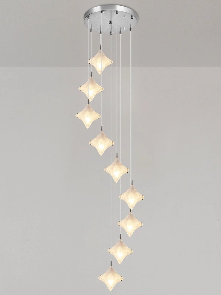Art Deco Star Staircase Pendant Light -Frosted Glass Hanging Fixture-Astris Altair