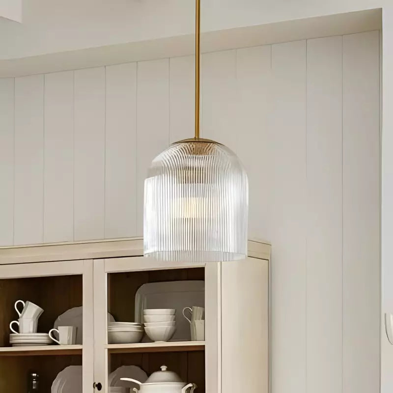 Farmhouse Cooper Ribbed Pendant Light - Antique Style Warm Faceted Radiance