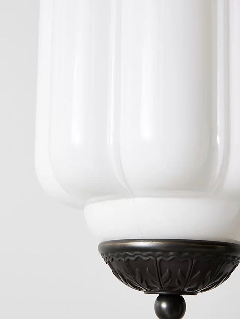 Antique Style Glass Pendant Light Fixture with Brass Details