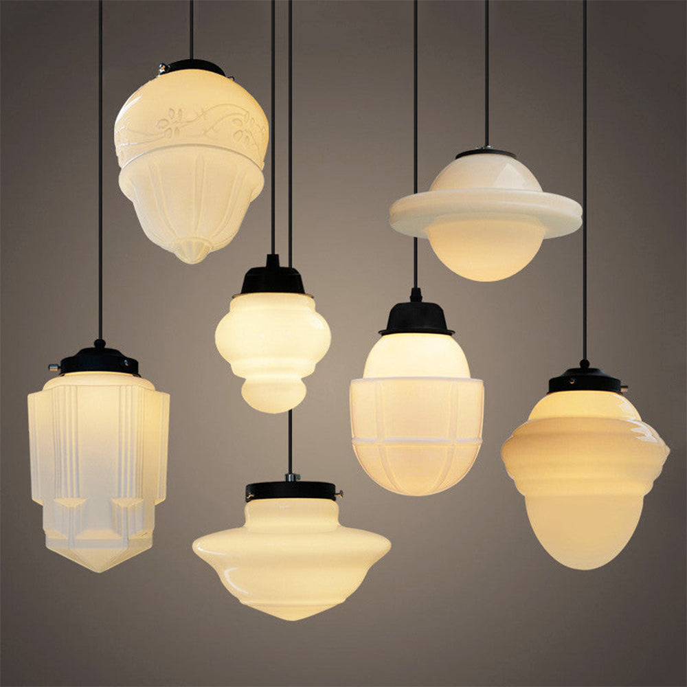 White Milk Glass Pendant Light - Vintage Elegance