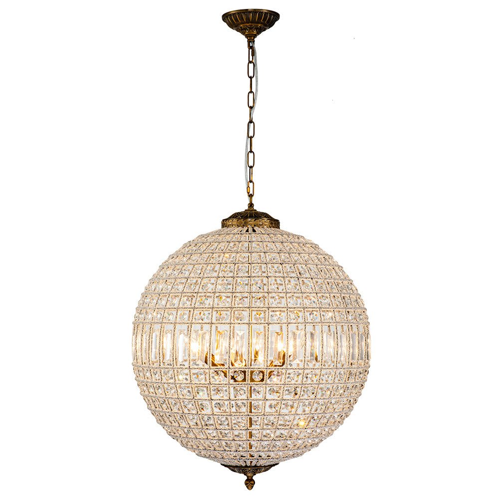 Vintage Brass Crystal Globe Chandelier for Sophisticated Lighting