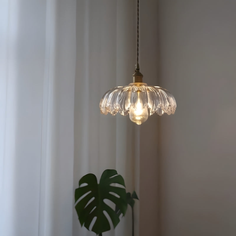 Glass Petal Pendant Lamp – Rustic Style Flower Design Light