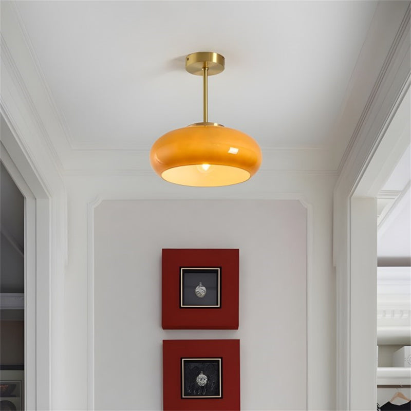 Glass Disc Ceiling Light – Vintage Brass Bauhaus Fixture for Hallway