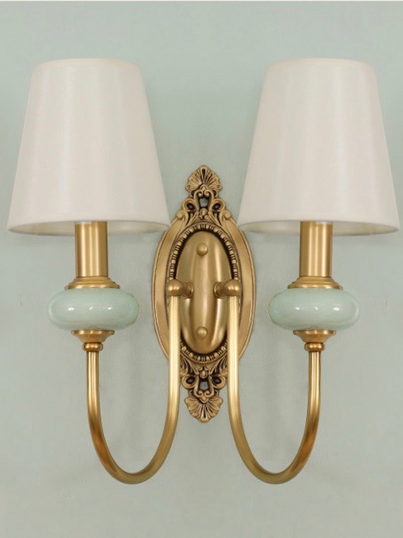 Classic Fabric Shade Sconce-Ceramic Wall Light for Hallway or Bedroom