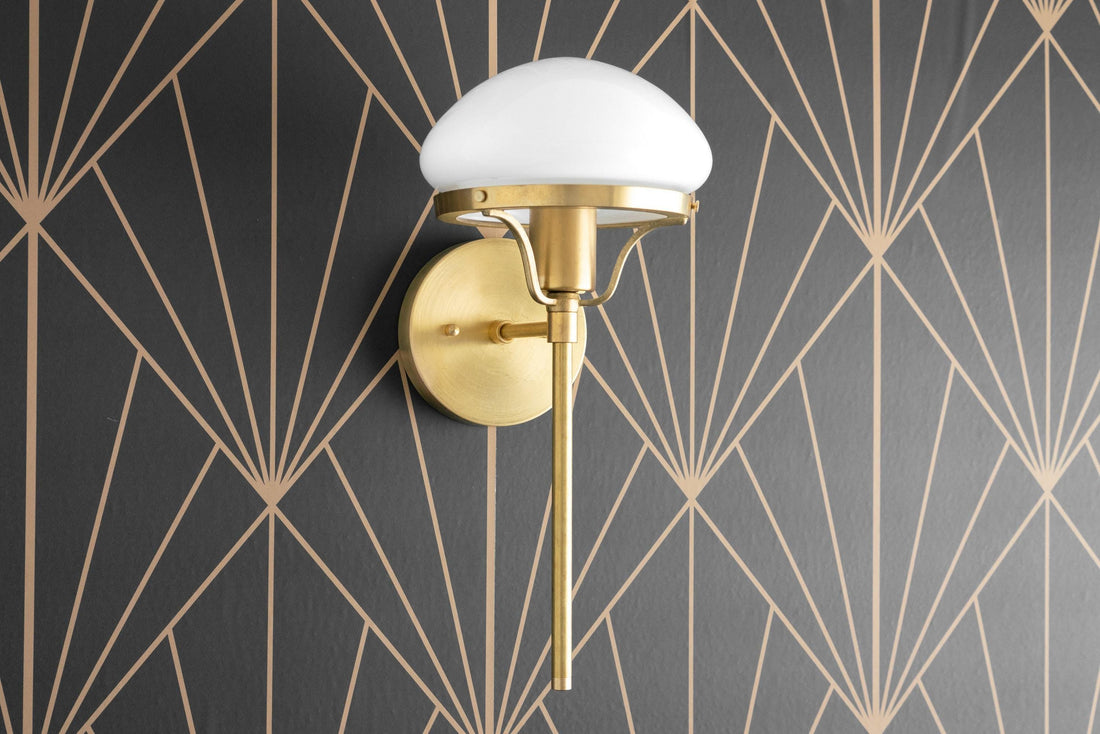 Ornato Luxe Modern Art Deco Wall Light - Opal Glass Globe Sconce - Brass or Black