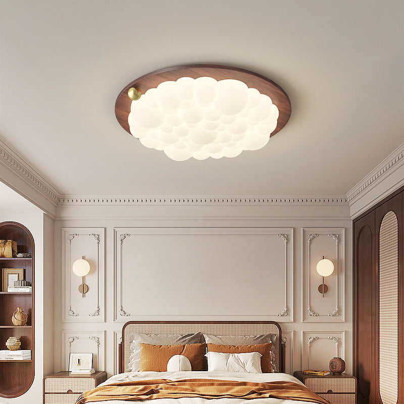Plafonnier à bulles blanc avec motif céleste en bois vintage pour chambre à coucher