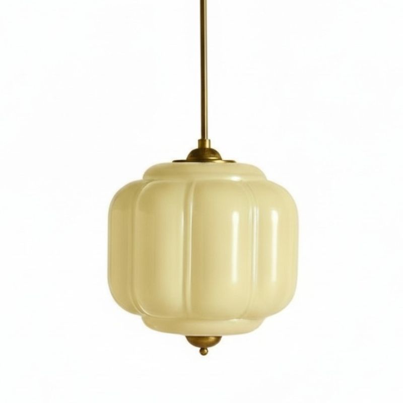 Suspension vintage Eloise – Lampe en verre laiteux côtelé pour salle à manger