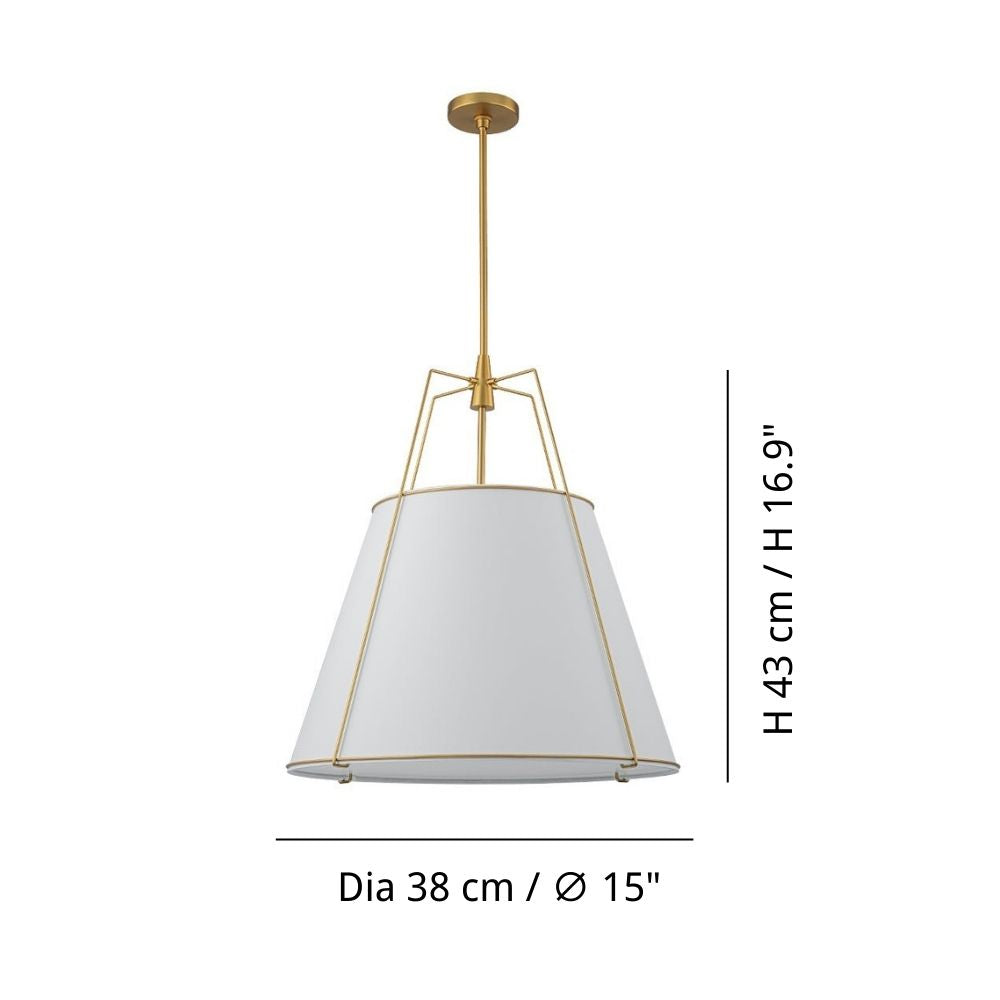 French Fabric Pendant Light - Farmhouse Lantern Lamp with Drum Shade