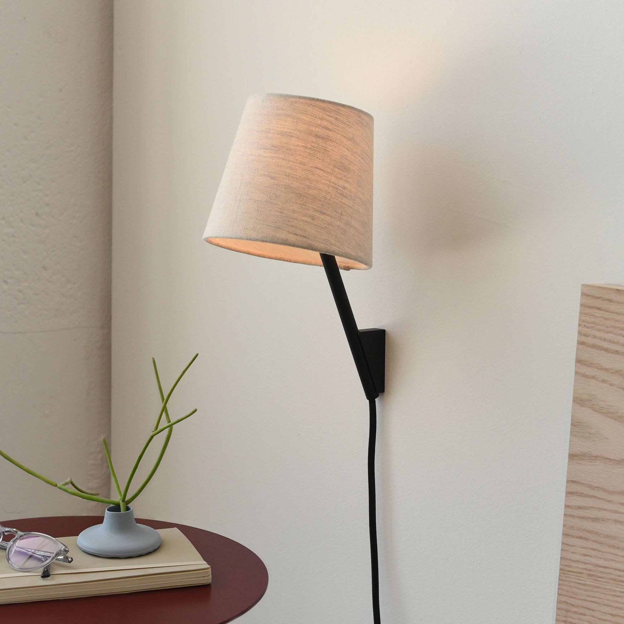 Novira Natural Cotton Sconce - Plug-In Adjustable Lamp for Bedroom