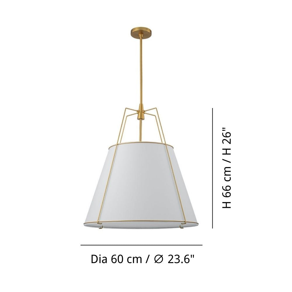 French Fabric Pendant Light - Farmhouse Lantern Lamp with Drum Shade