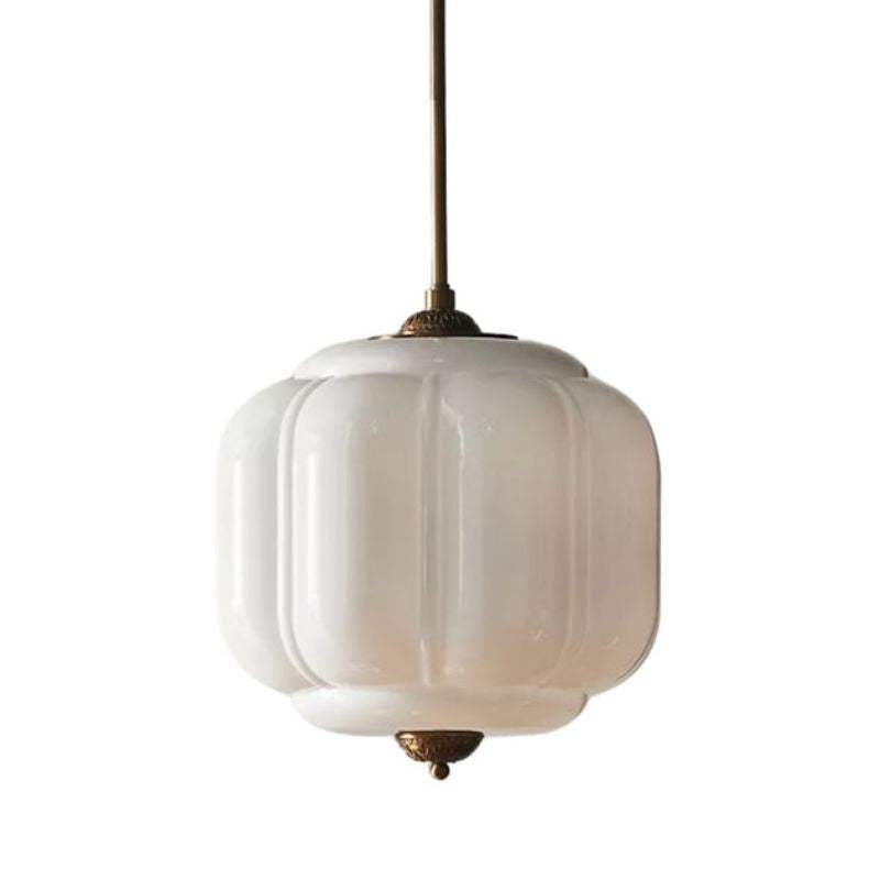 Suspension vintage Eloise – Lampe en verre laiteux côtelé pour salle à manger