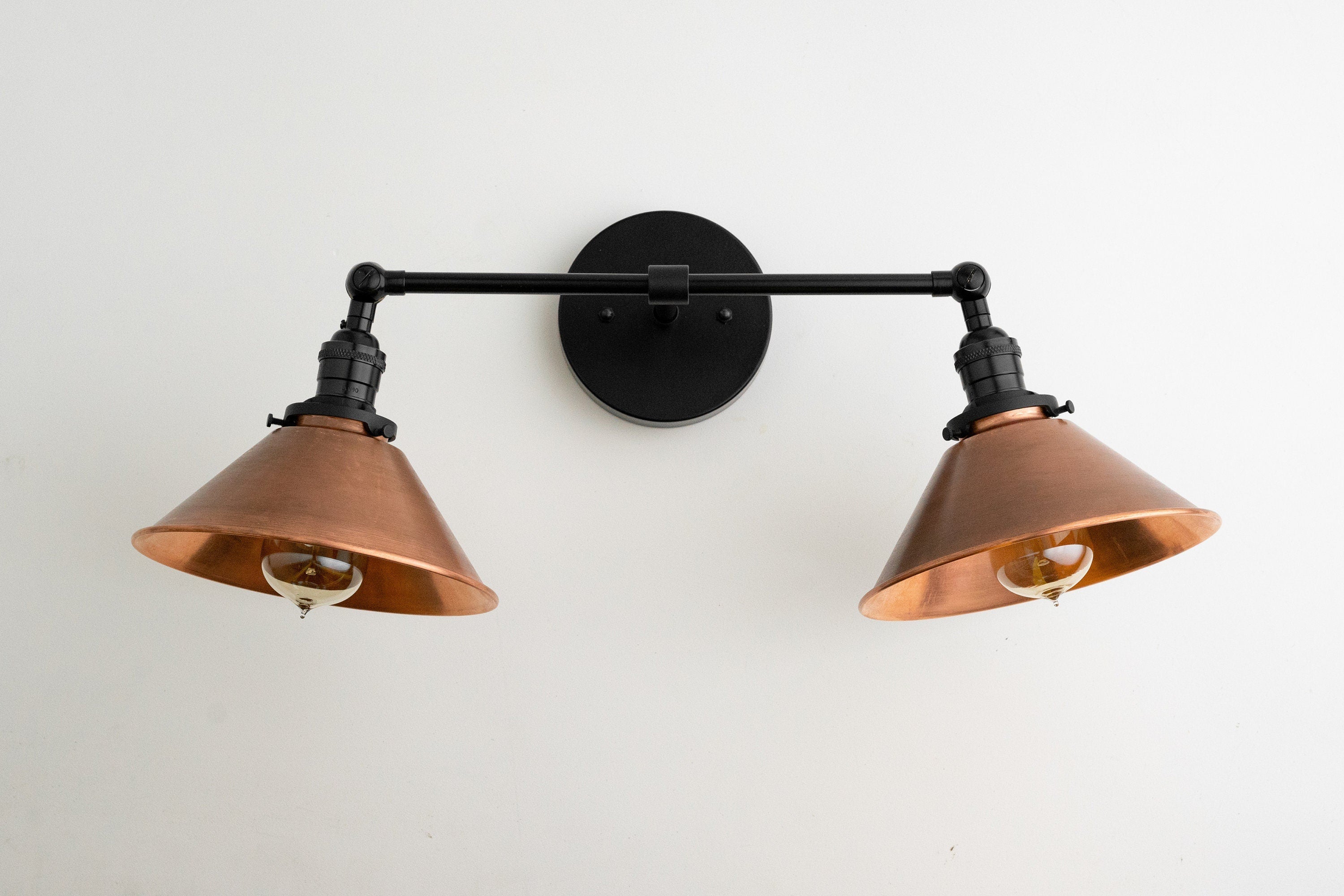 Conique Metal Industrial Wall Sconce with Dual Cone Shades - Vintage Metal Finish
