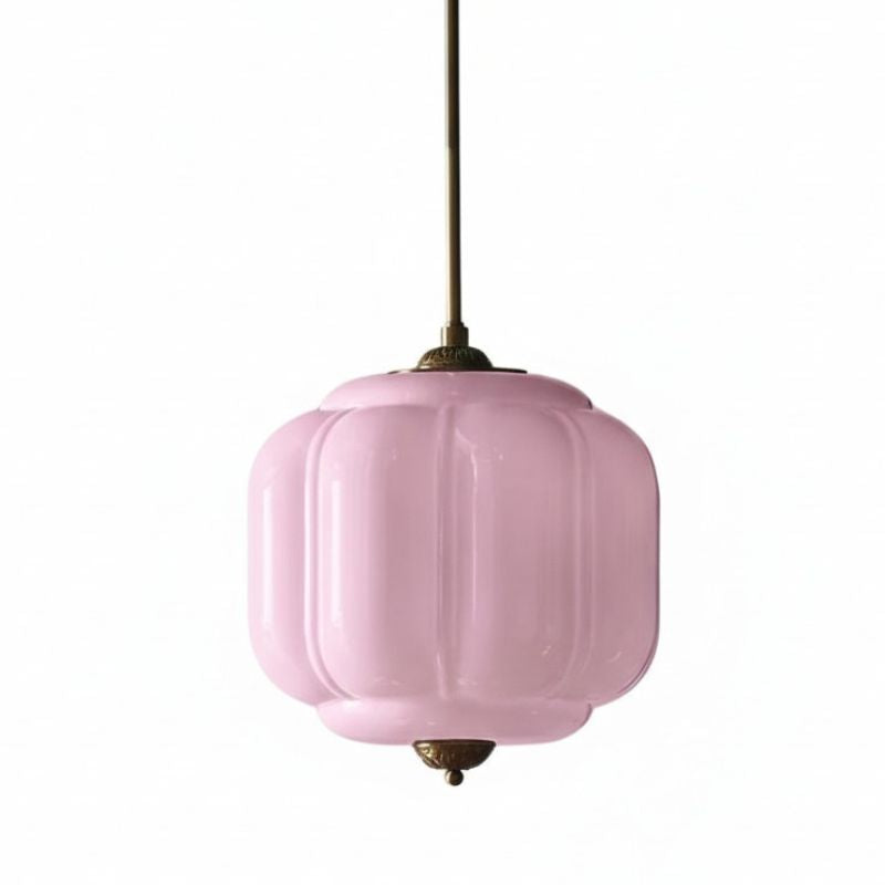 Suspension vintage Eloise – Lampe en verre laiteux côtelé pour salle à manger