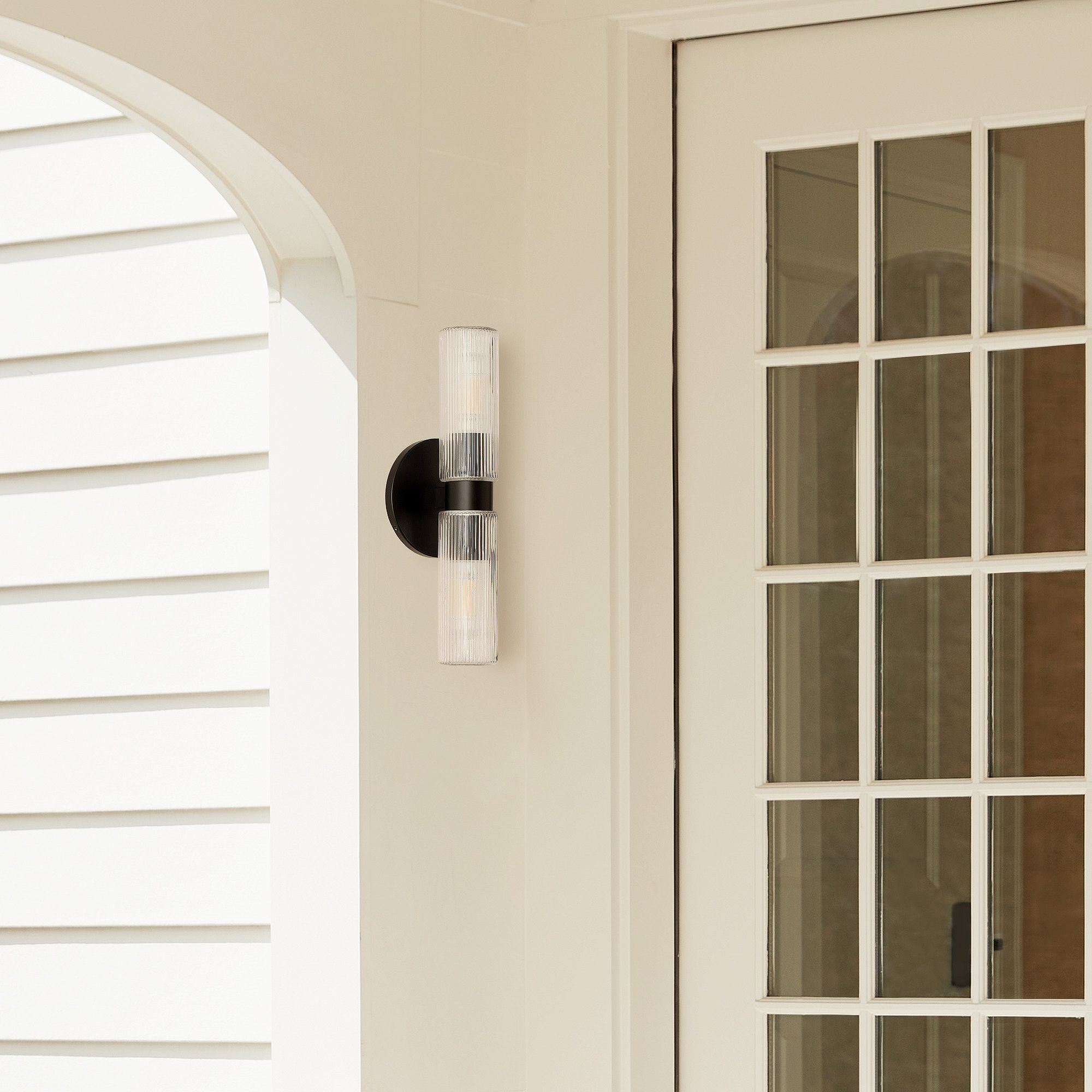 Rivora Fluted Glass Double Short Sconce - Indoor Outdoor Wall Light Elegance