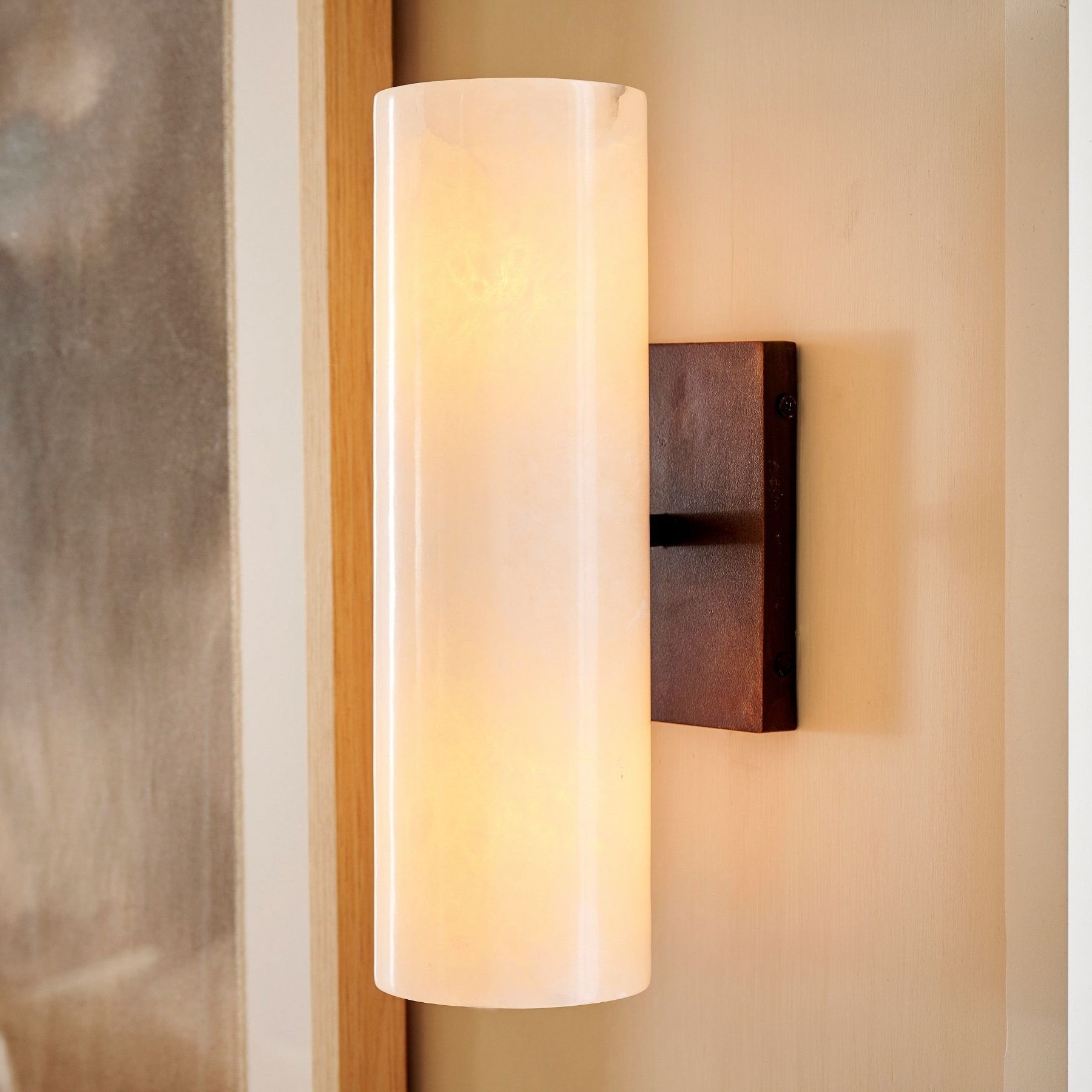 Wolvina Natural Marble Tube Sconce with Sleek Metal Details