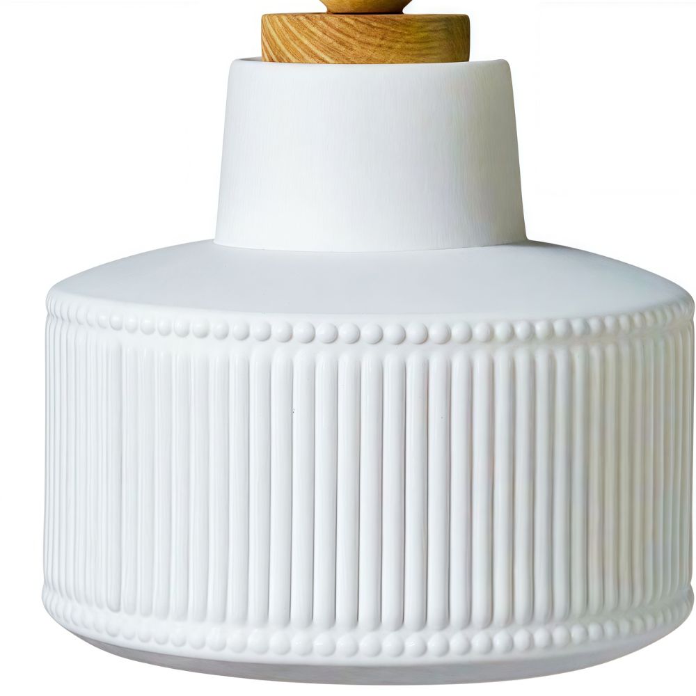 White Oak Pendant Light - Minimalist Porcelain Fixture For Dining Room