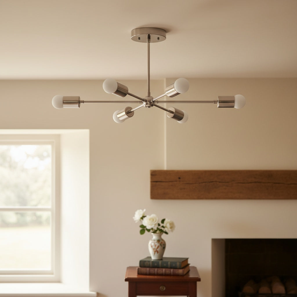 Mobilux Line Mid Century Modern Chandelier - 6 Heads Hanging Ceiling Light