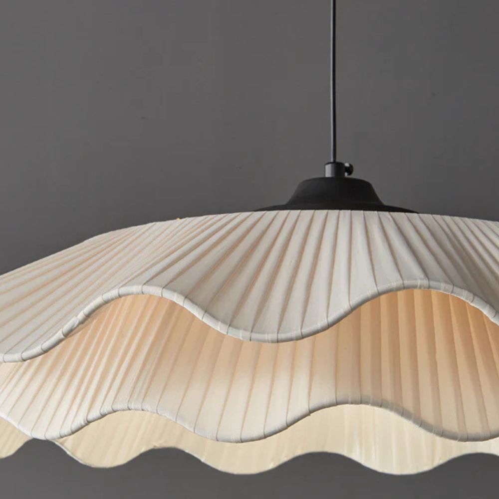 French Petal Pendant Light - White Fabric Shade for Kitchen Island