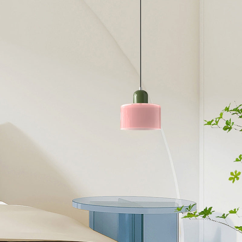 Morandi Cylinder Glass Pendant Light – Minimalist Disc Glass Lamp