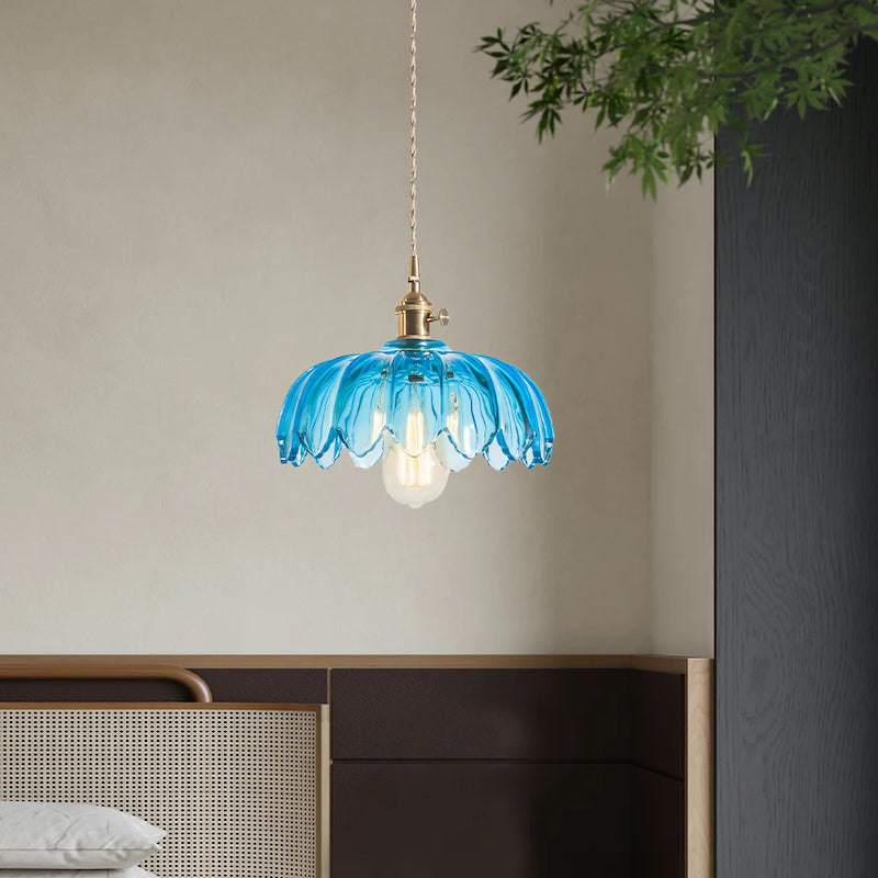 Glass Petal Pendant Lamp – Rustic Style Flower Design Light