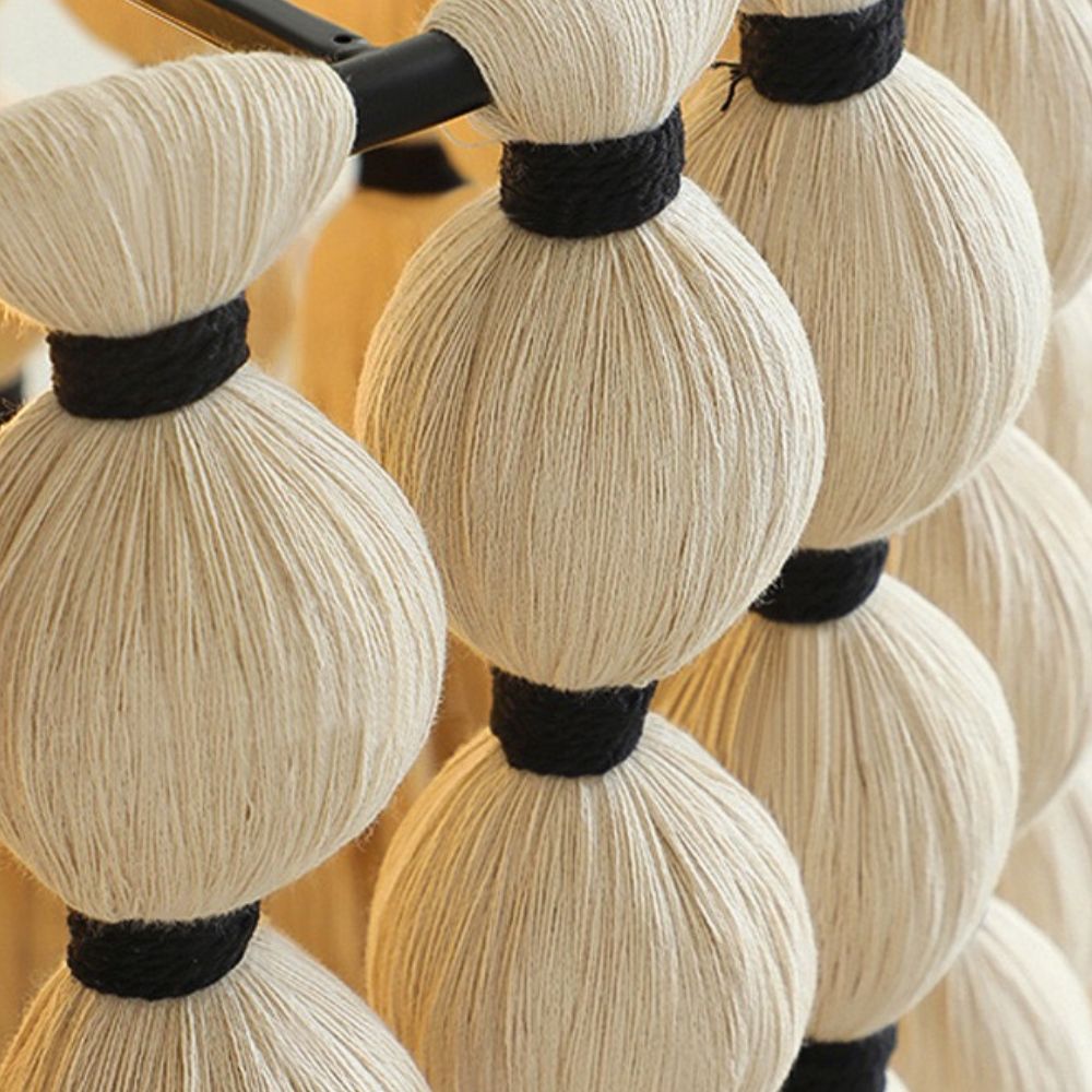White Tassel Chandelier - Boho Fringe Cotton Lighting for Living Room