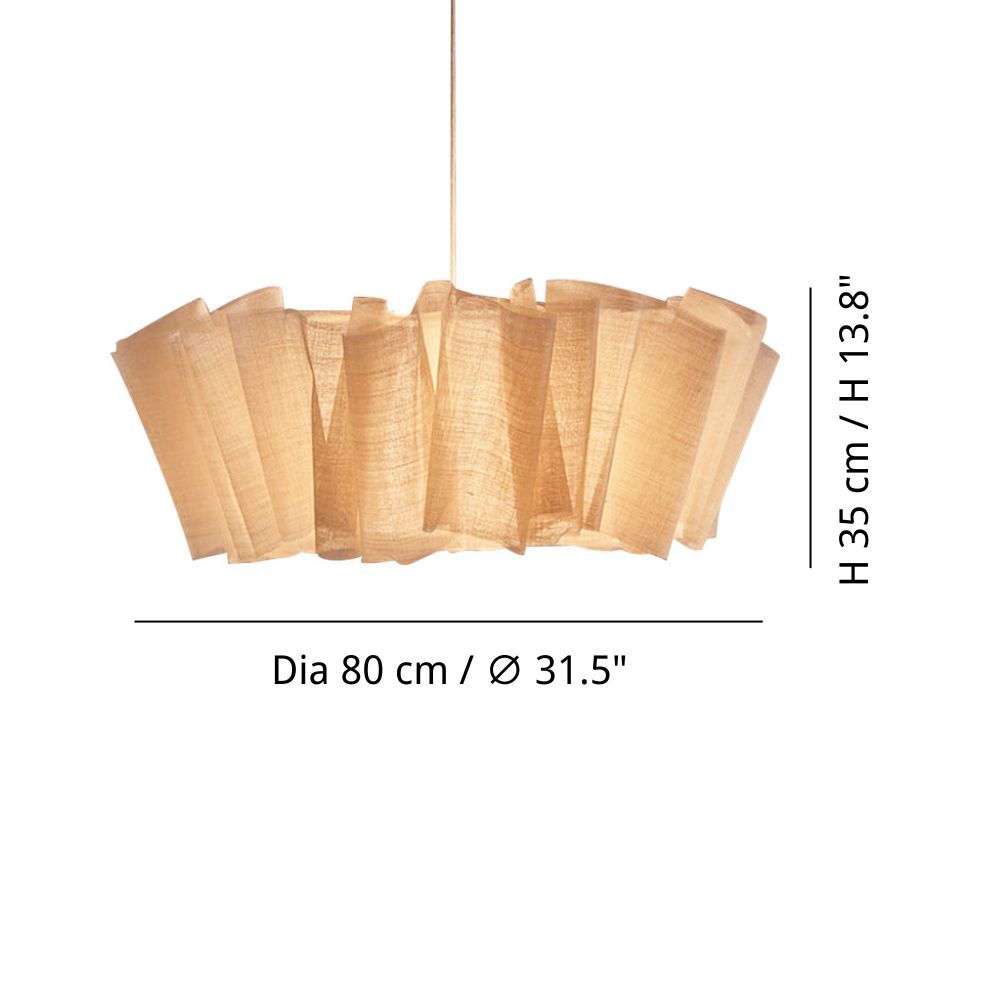 Pleated Linen Pendant Light - Natural Fabric Shade for Dining Room