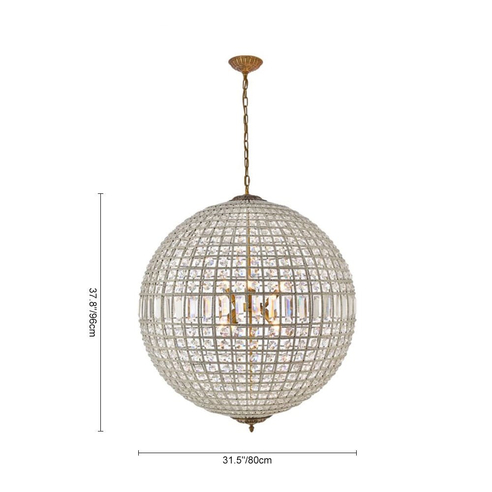 Vintage Brass Crystal Globe Chandelier for Sophisticated Lighting
