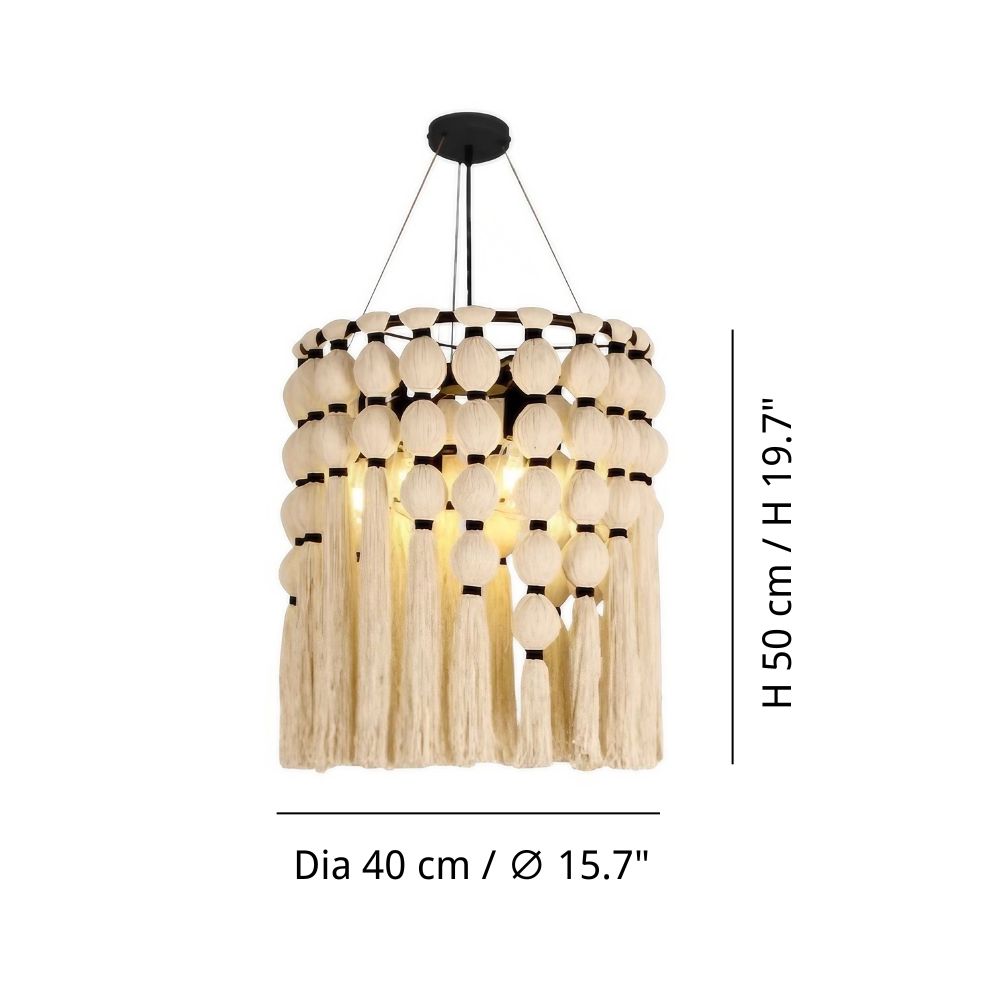 White Tassel Chandelier - Boho Fringe Cotton Lighting for Living Room