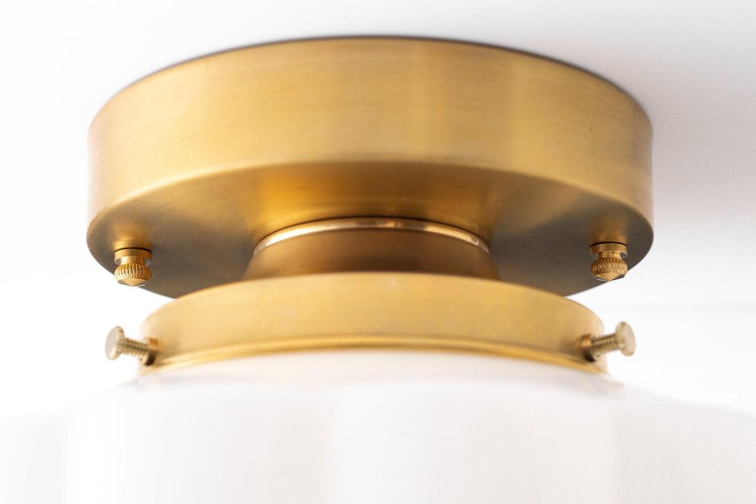 Geotower Glass Brass Ceiling Light – Art Deco Ribbed Globe Flush Mount
