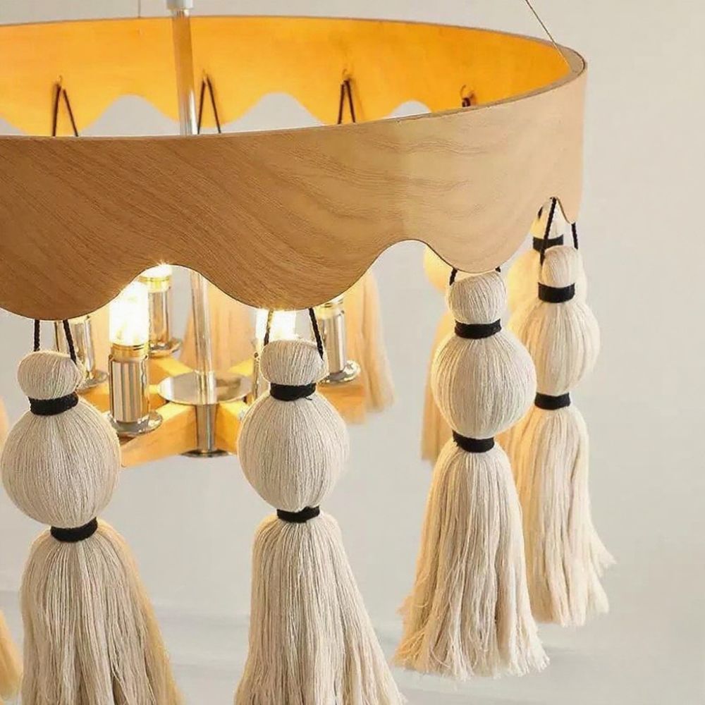 Boho Tassel Chandelier - Natural Cotton Woven Lamp For Living Room