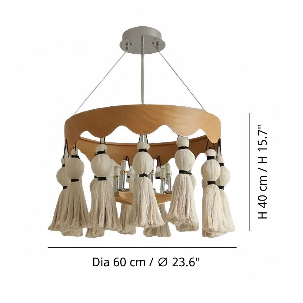 Boho Tassel Chandelier - Natural Cotton Woven Lamp For Living Room