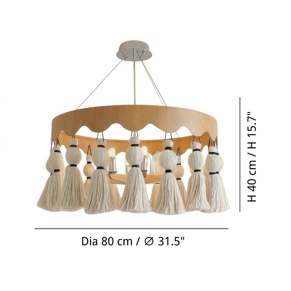 Boho Tassel Chandelier - Natural Cotton Woven Lamp For Living Room