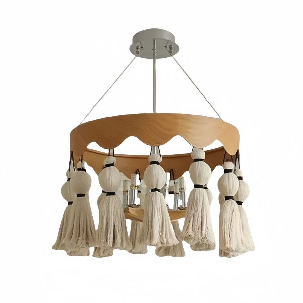 Boho Tassel Chandelier - Natural Cotton Woven Lamp For Living Room
